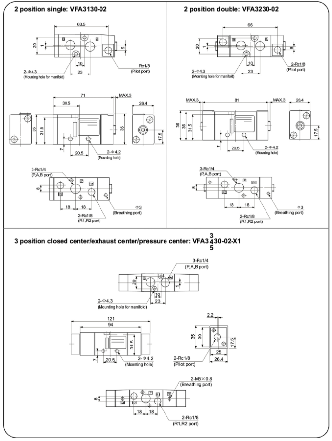 VFA3130-02 SMC Type 5/2 Way Single Air Operated Pilot Valve 2