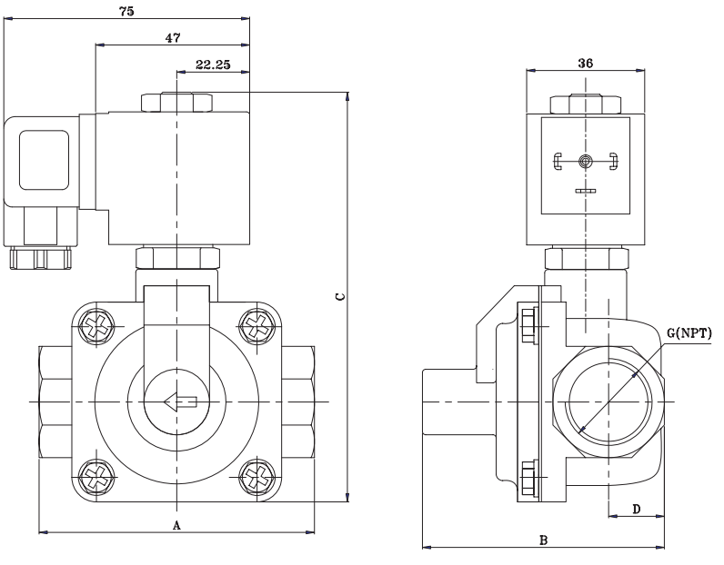 반대로 물 망치 금관 악기 솔레노이드 밸브 3/8'' 1/2'' 3/4'' 1'' 24VDC 220VAC 1