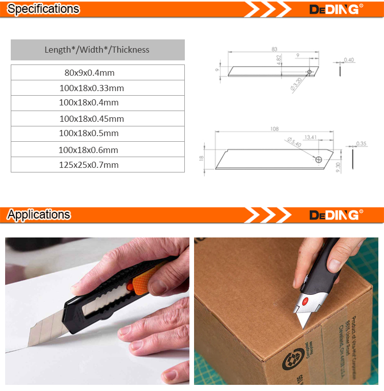 Couteau utilitaire dentelé de 18 mm à double tranchant en ruban noir de qualité fiable avec redimensionneur de boîte