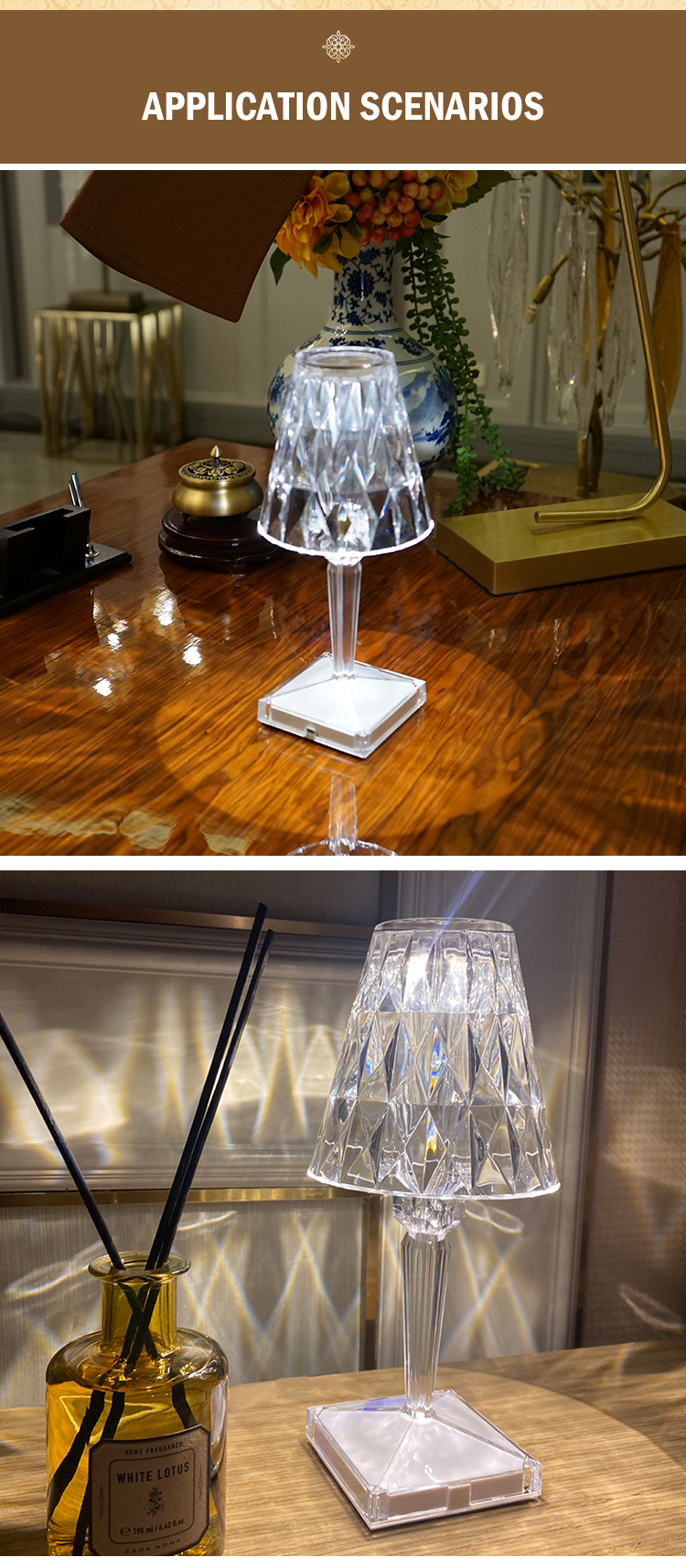 Moderno Bar Hotel Restaurante Abajur Acrílico Portátil USB Recarregável Luxo Cristal Led