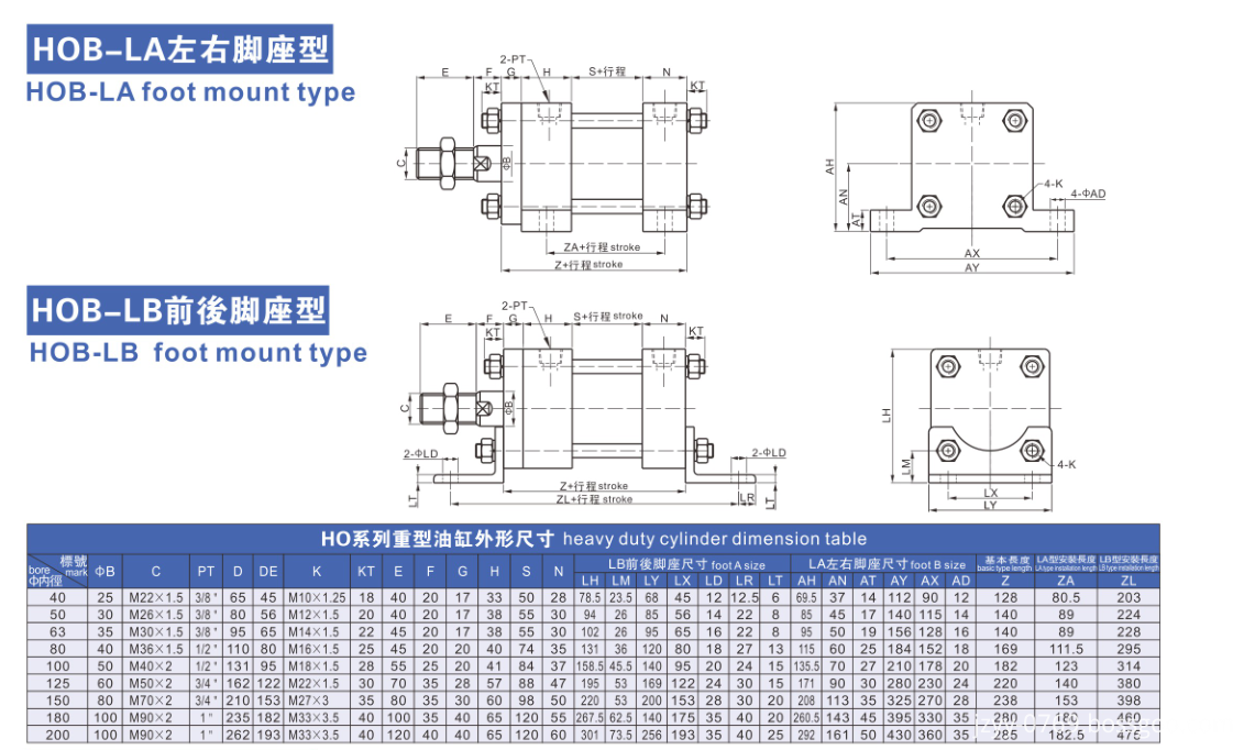 left and right foot type heavy oil cylinder