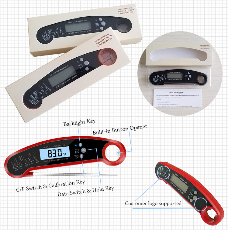 Direct gelezen vleeshermometer voor koken, waterdichte digitale voedingsthermometer met magneet