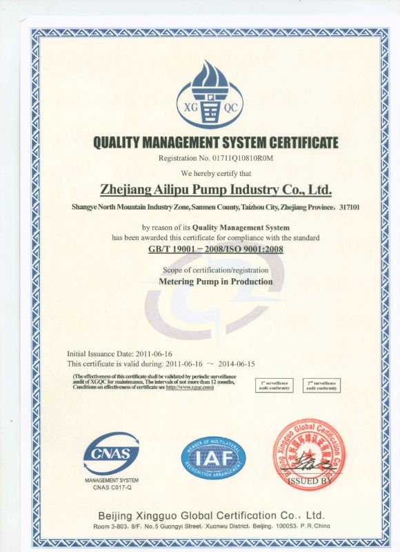 Quality Management System Certificate