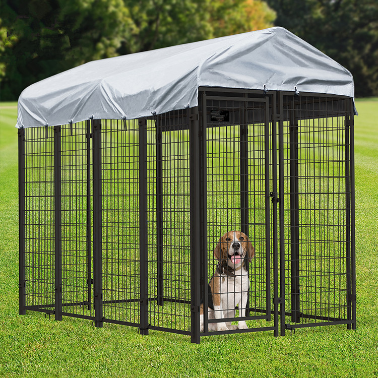 Perrera al aire libre grande moderna del perro de la casa del perro con el techo del paño de la sombra07