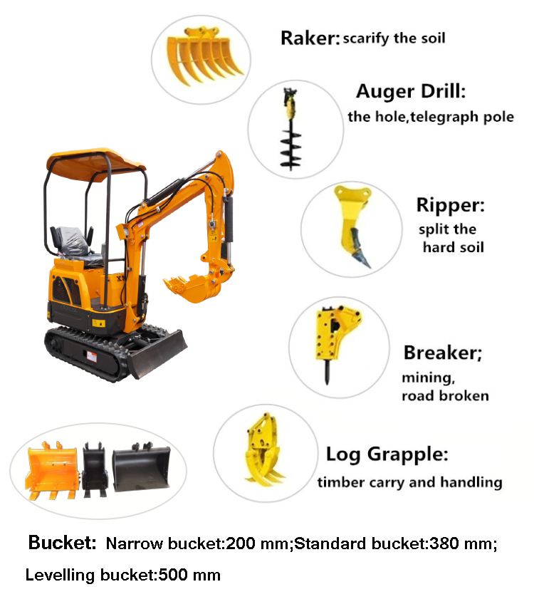 Mini Tire Excavator 1 Ton 0.8 Ton XN12 Mini Excavator