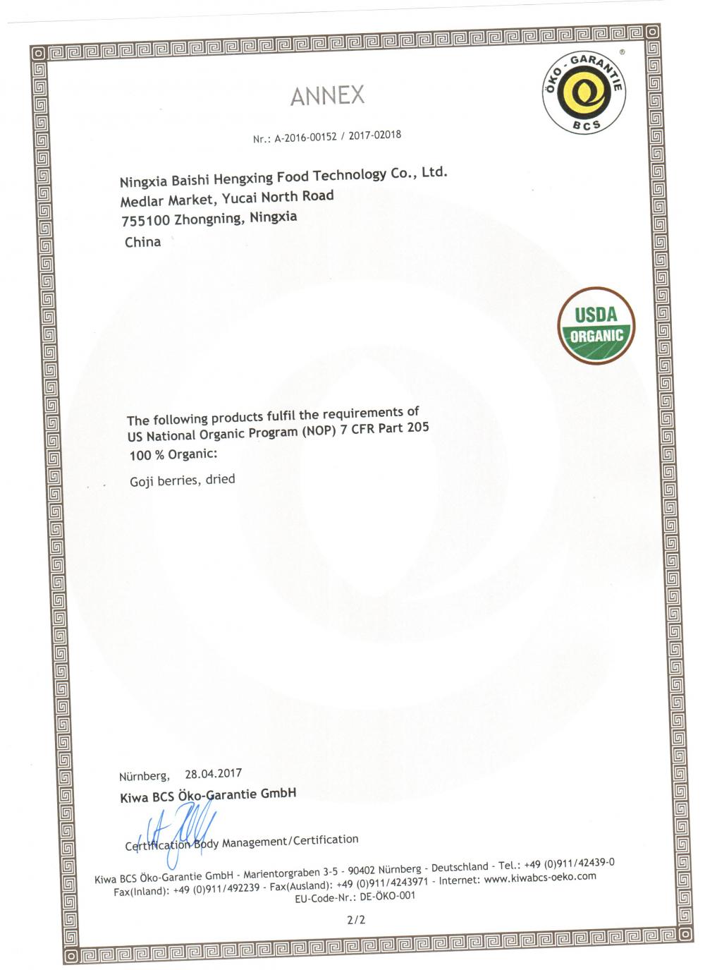 Organic Certificate-USDA 2