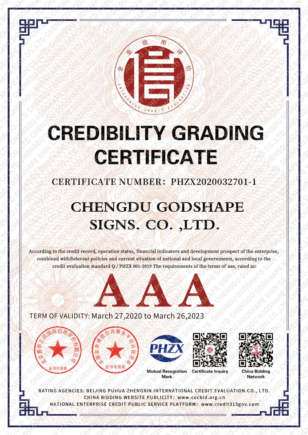 credibility grading certificate AAA