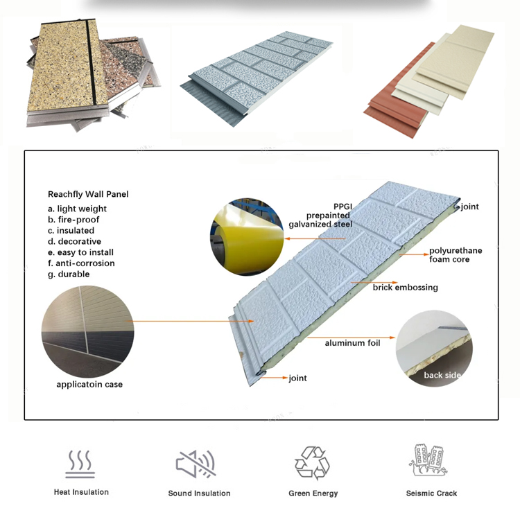 Parede de tijolo isolante externo com revestimento de metal entalhado painel sanduíche decorativo