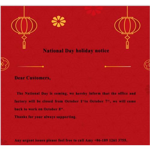 2022 National Day Holiday Notice