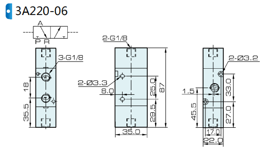 3A220-06 Airtac type double vanne pilote pneumatique 3 voies 0