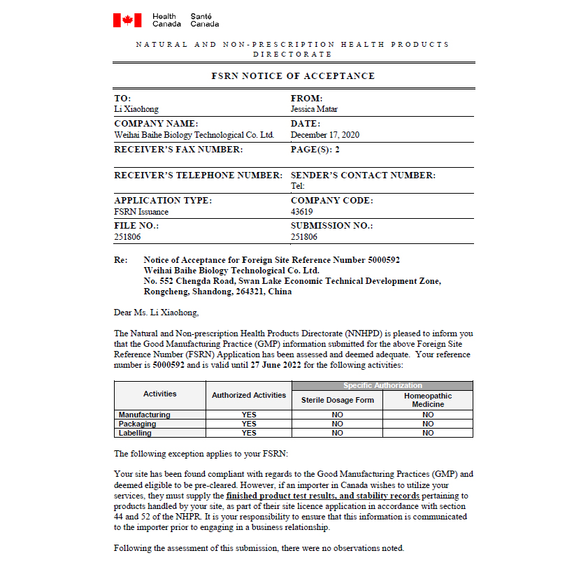 Canada FSRN registration