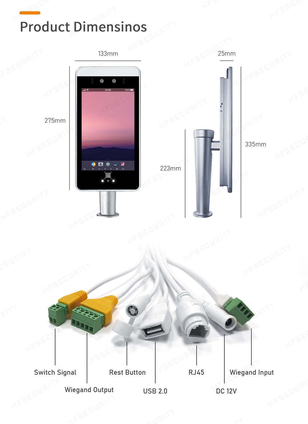 RA08 Facial Recognition Access Control Size