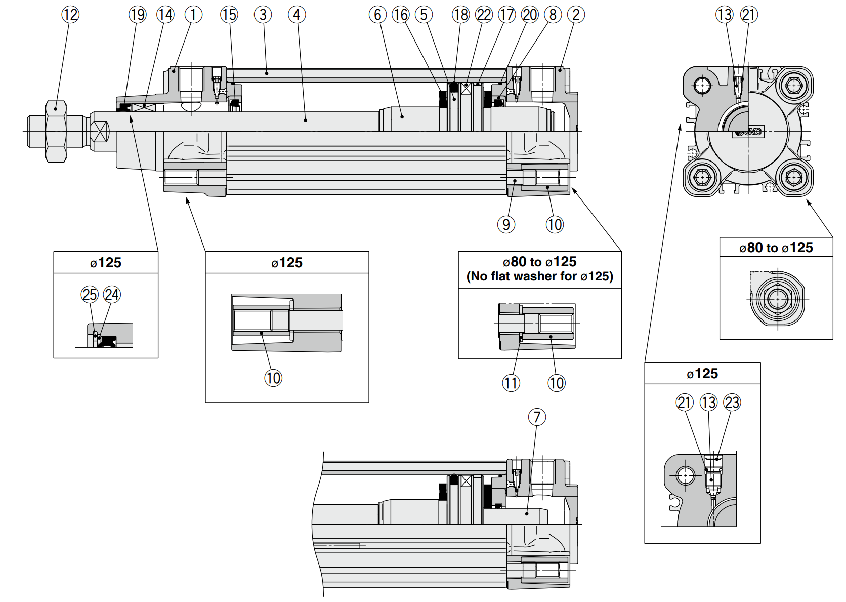 ISO15552 SMC CP96 Seria podwójnie działająca standardowa cylinder pneumatyczny CP96SDB CP96SB