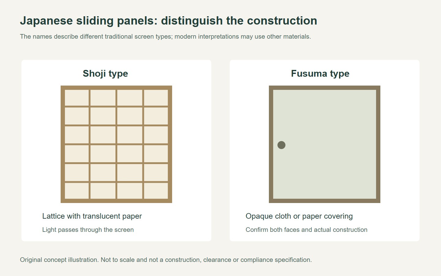 Original comparison of shoji-type lattice and translucent paper with fusuma-type opaque covering