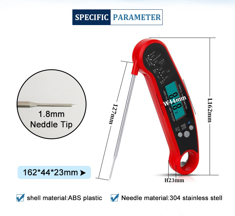 Direct gelezen vleeshermometer voor koken, waterdichte digitale voedingsthermometer met magneet