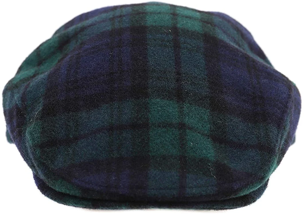 Gorra plana de lana 100% de rejilla verde y morada Sombrero clásico de IVY decorativo Sombrero de boina unisex de lana