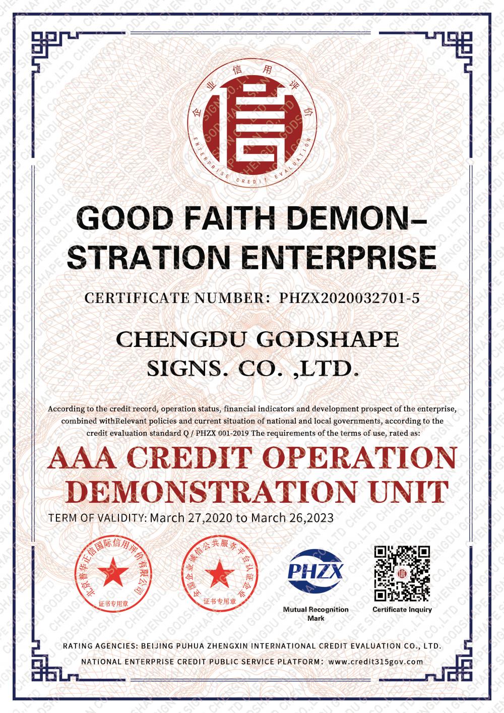 GOOD FAITH DEMON-STRATION ENTERPRISE