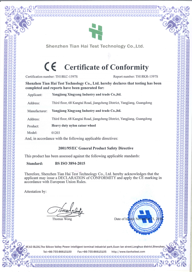 CE Certificate of Conformity