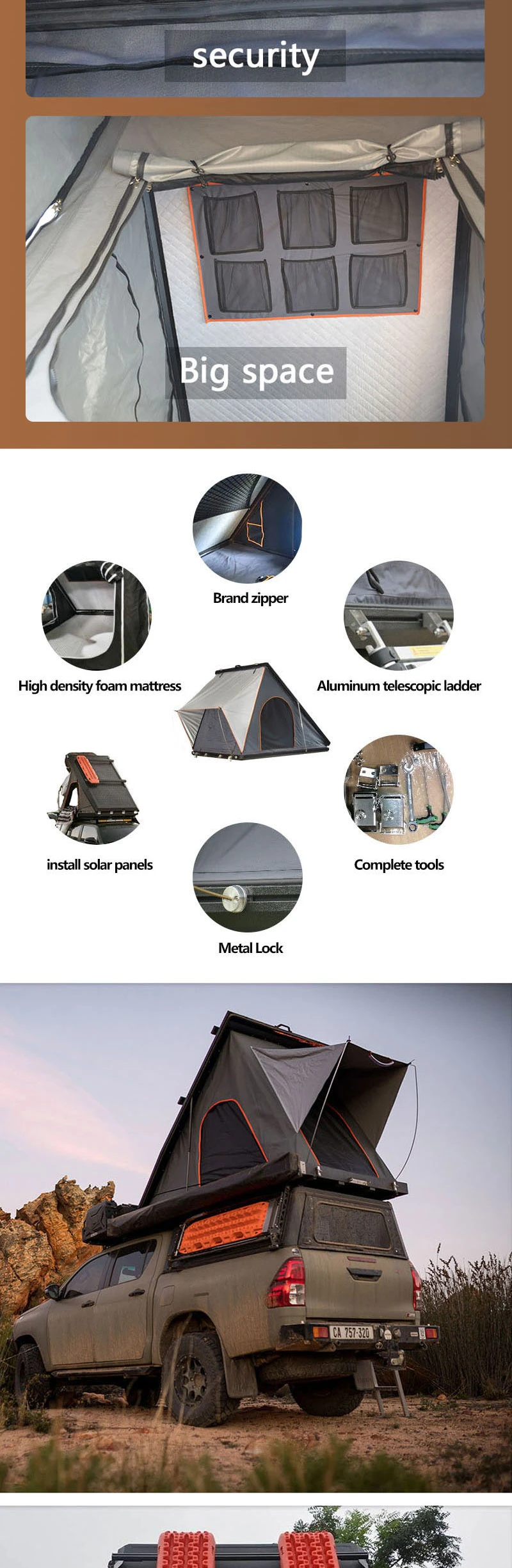 Camping Car Aluminum Triangle Hard Shell Roof Top Rooftop Tent 4 Person