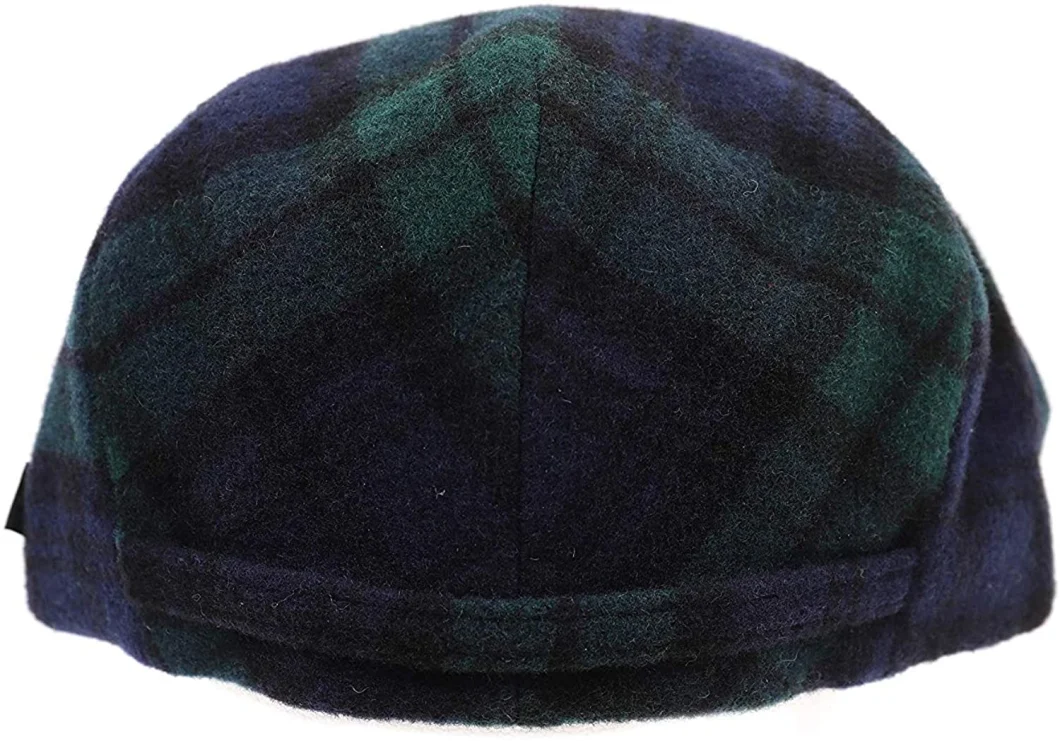 Gorra plana de lana 100% de rejilla verde y morada Sombrero clásico de IVY decorativo Sombrero de boina unisex de lana