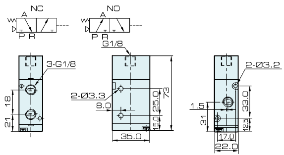 3A210-06 Pneumatisches Einluft-Pilotventil vom Typ Airtac 3/2 Weg 0