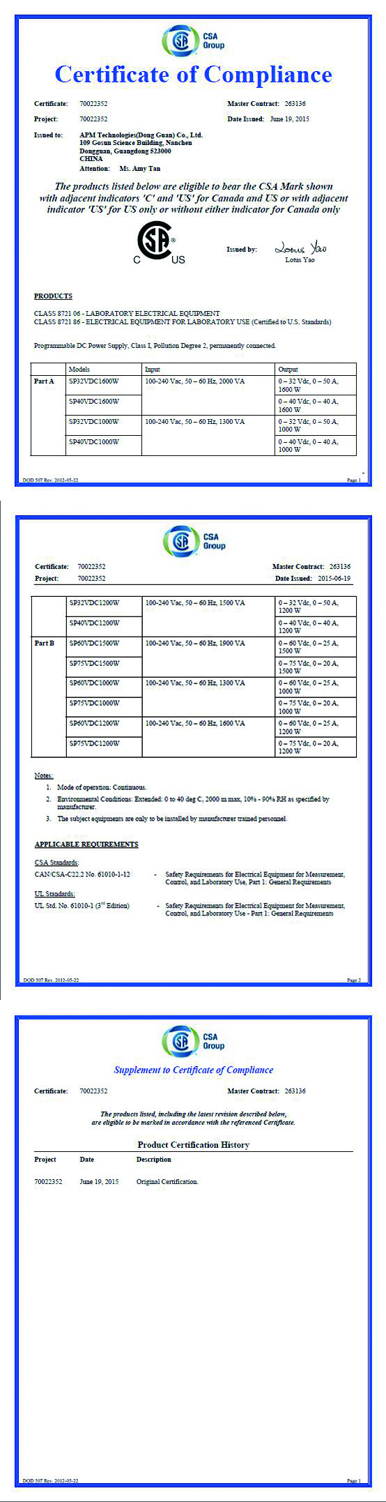 SP1kW,SP1.2kW,SP1.5kW,SP1.6kW UL Certification