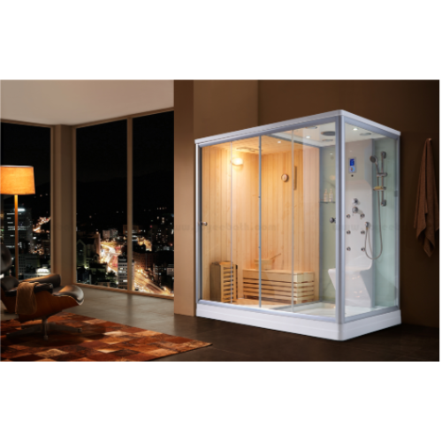  2 Person Bathroom Wooden Wet Steam Bath And Dry Sauna Combination Room