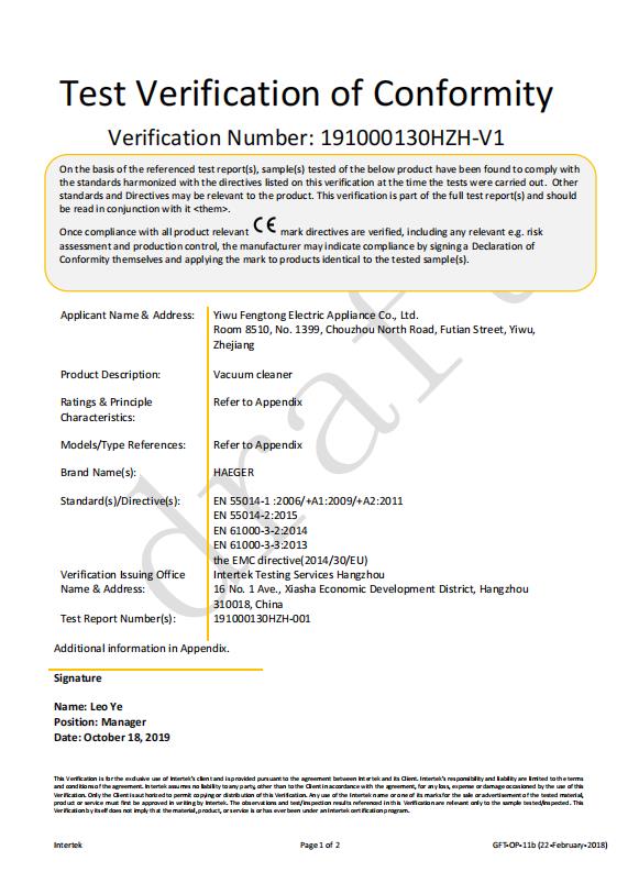 Test Verification of Conformity