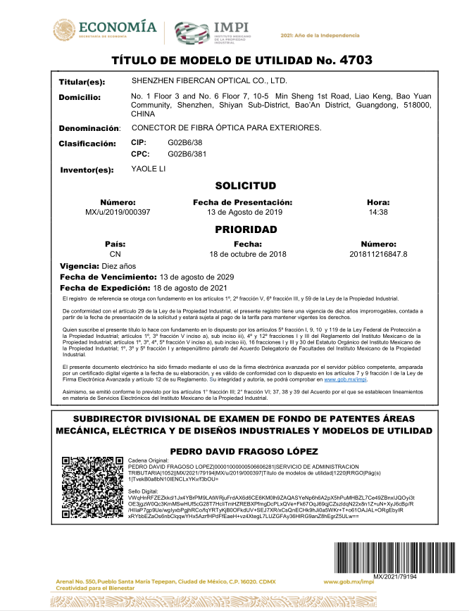 Mexcico Invention Patent IP68 Connector