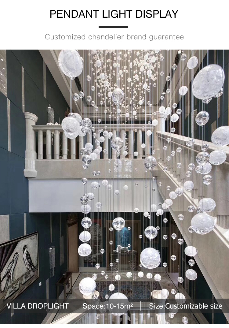 Lâmpada pendente suspensa de luxo em cristal com design one-stop e estilo bolha personalizável