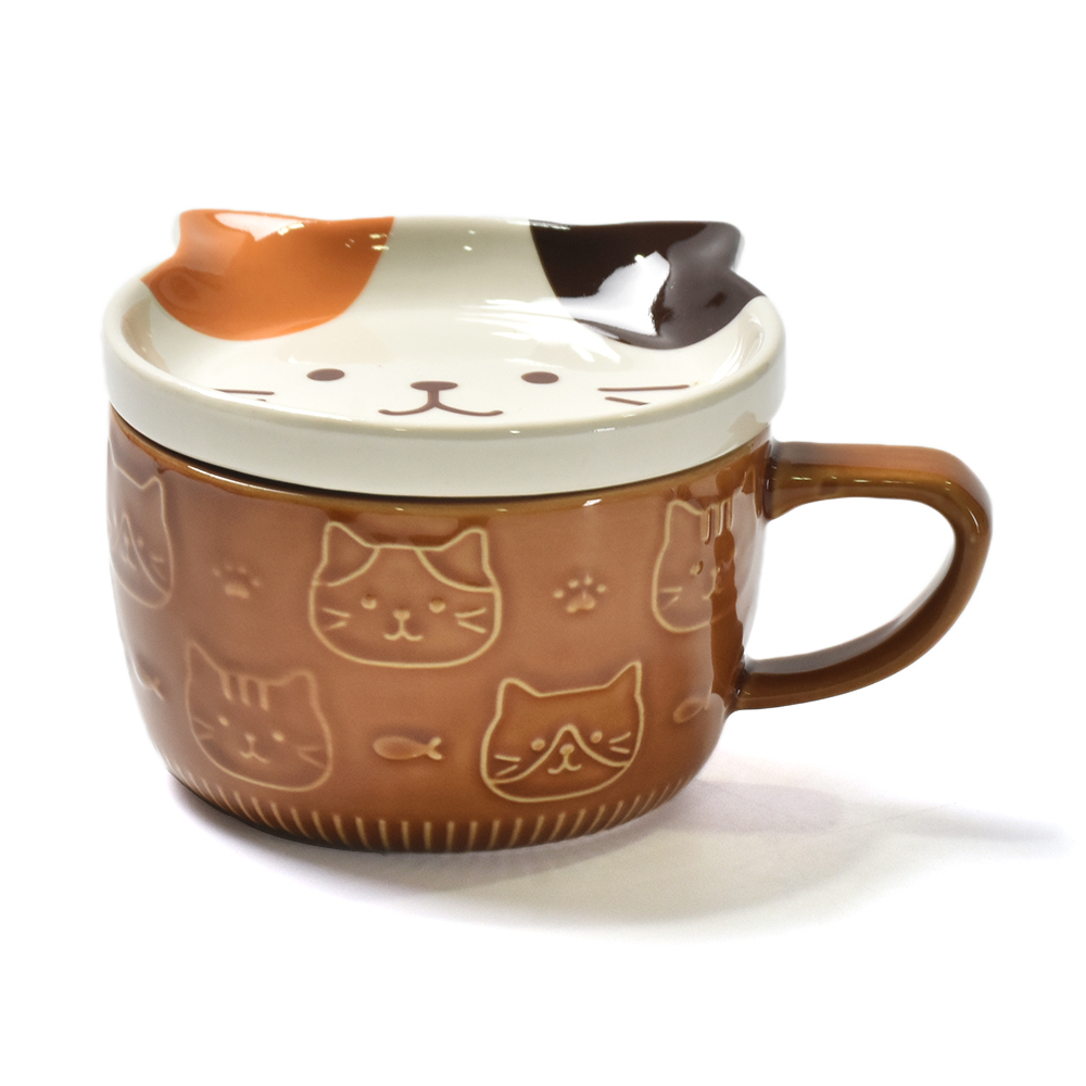 Amazon personalizado em estilo japonês cartoon gato animal caneca cerâmica com tampa de café copo de café da manhã xícara de chá de chá de leite