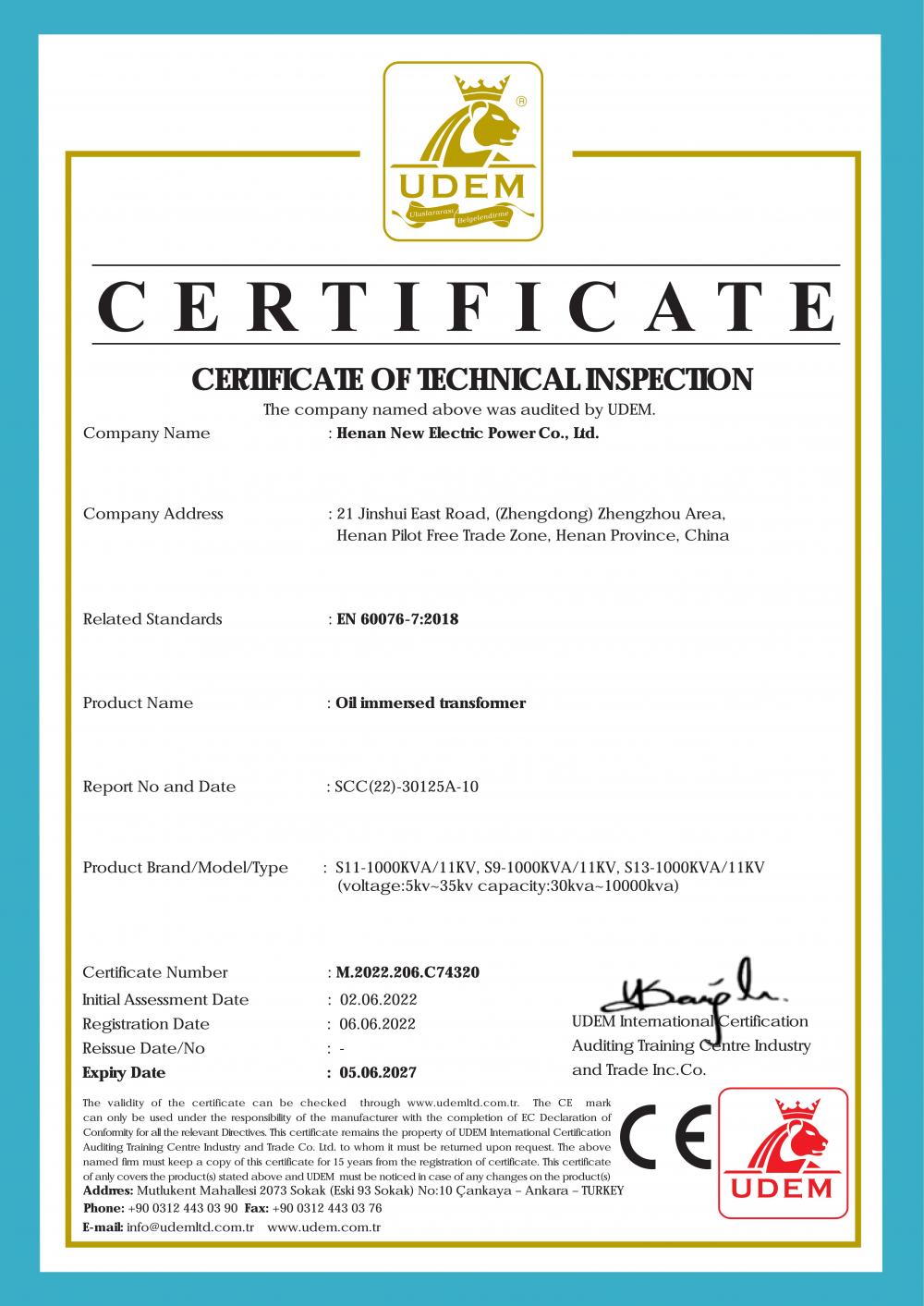 CERTIFICATE OF TECHNICALINSPECTION