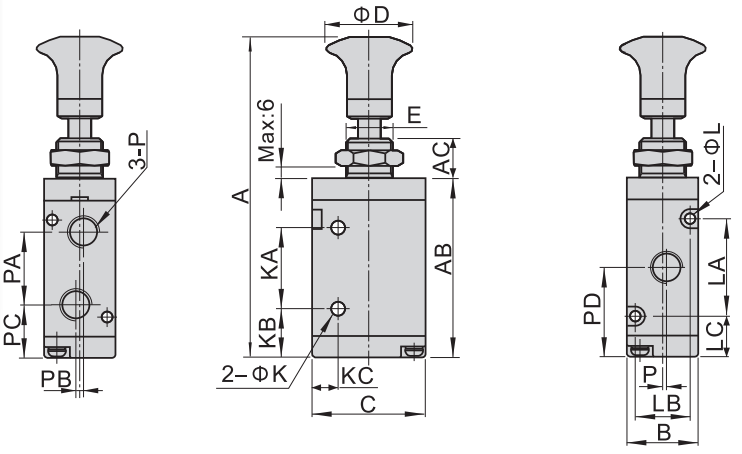 3L110-06 Airtac Type Push Pull Air Control Valve pneumatique 3 voies 1