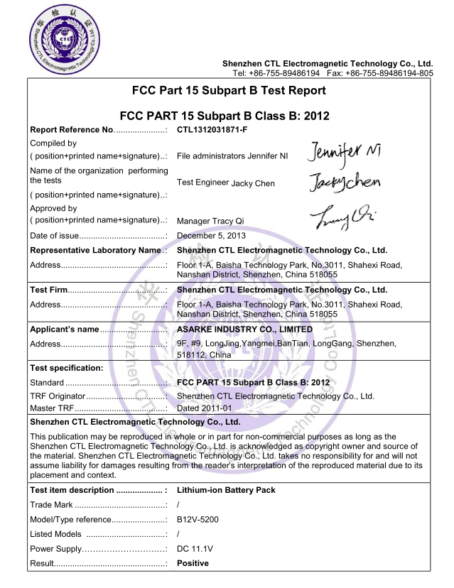 FCC Part 15 Subpart B Test Report