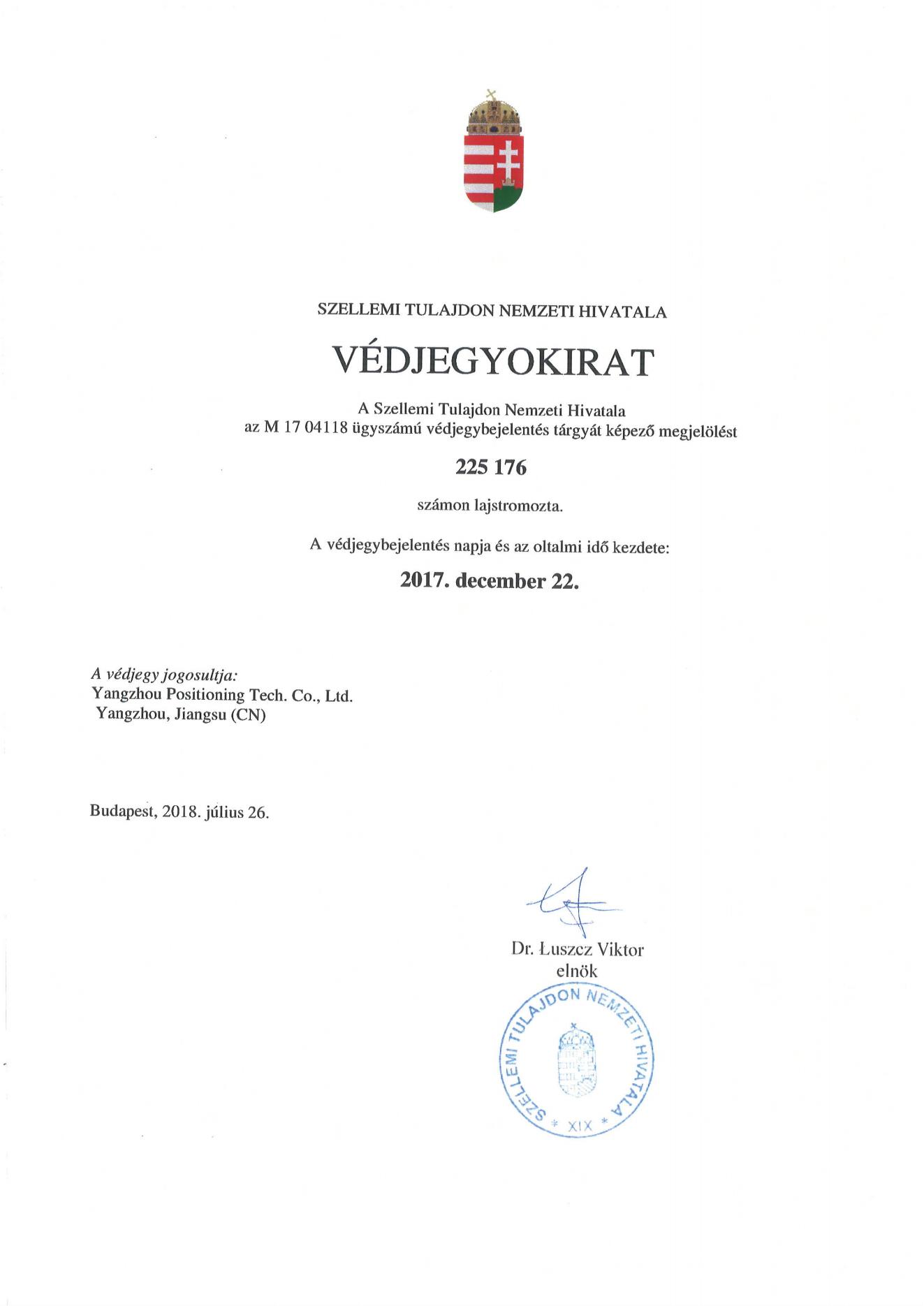 Hungarian trademark registration