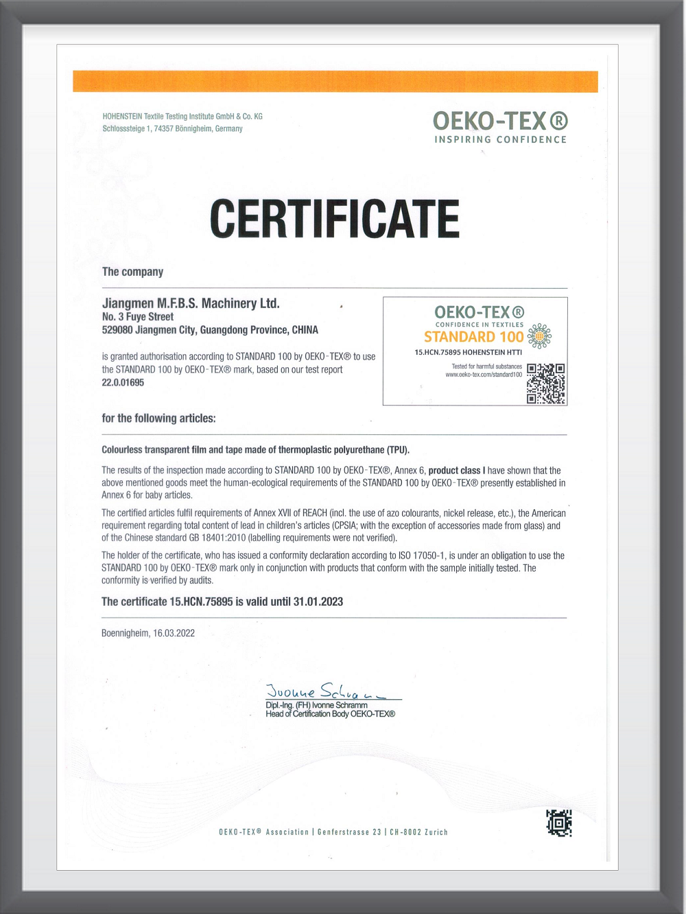 Product Certificate