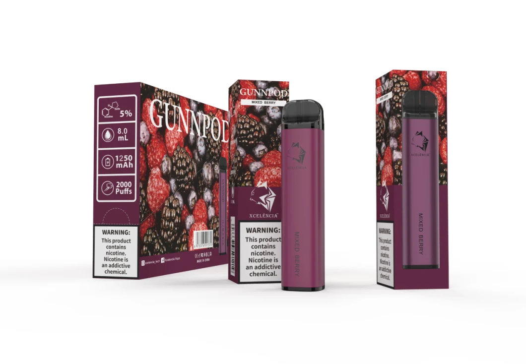 Vape Pen Vaporizador E-Cigarette Sabor de Frutas 2000puff Vaporizador Descartável Gunpod