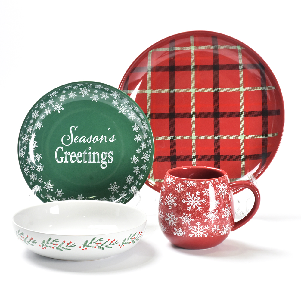 Weihnachtsdekorationsstreifen Tischgeschirr Set Reissalatplatte Tasse Großhandel Keramik Geschirr