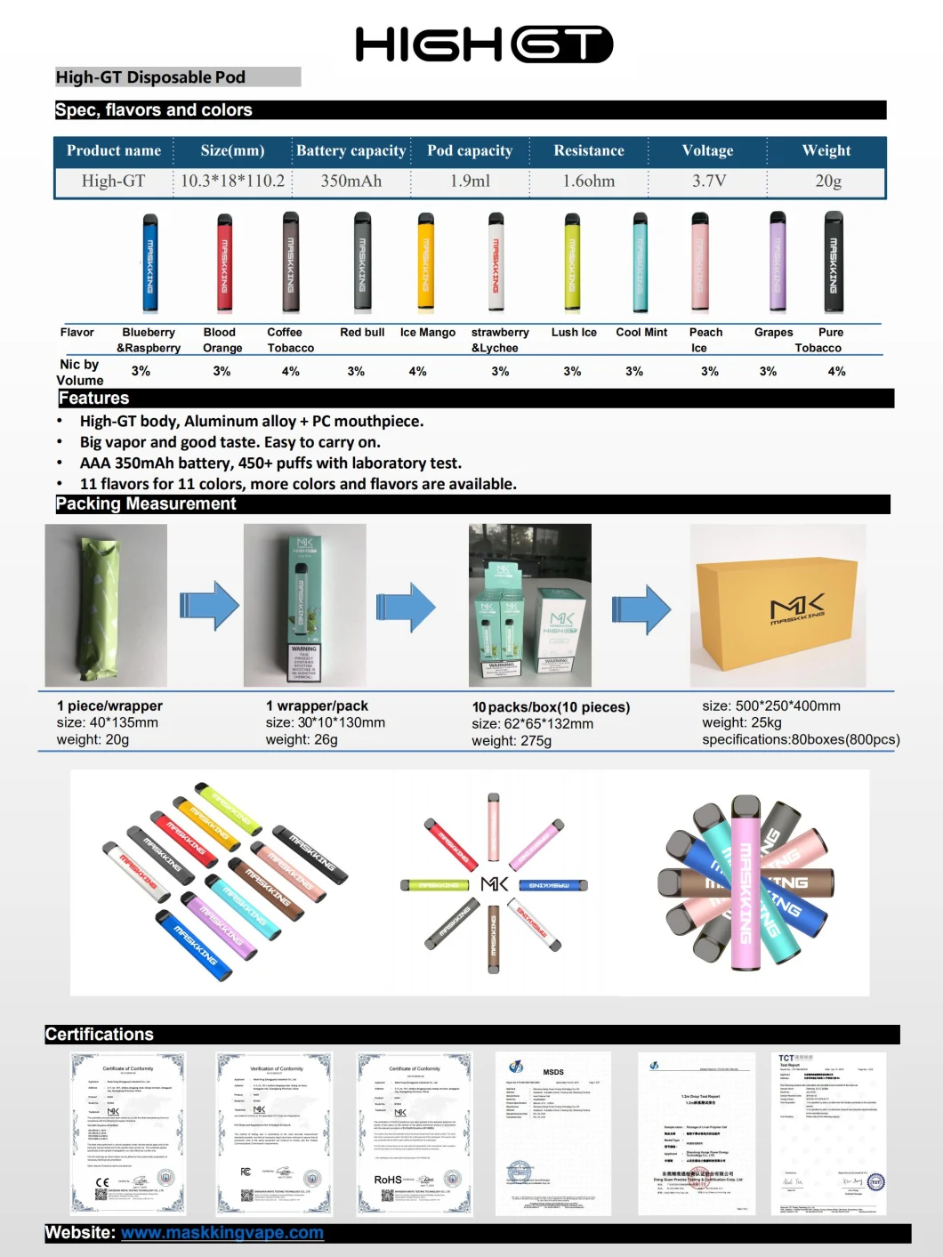 Tigara electronica Smooth-500 Pod Vape de unica folosinta