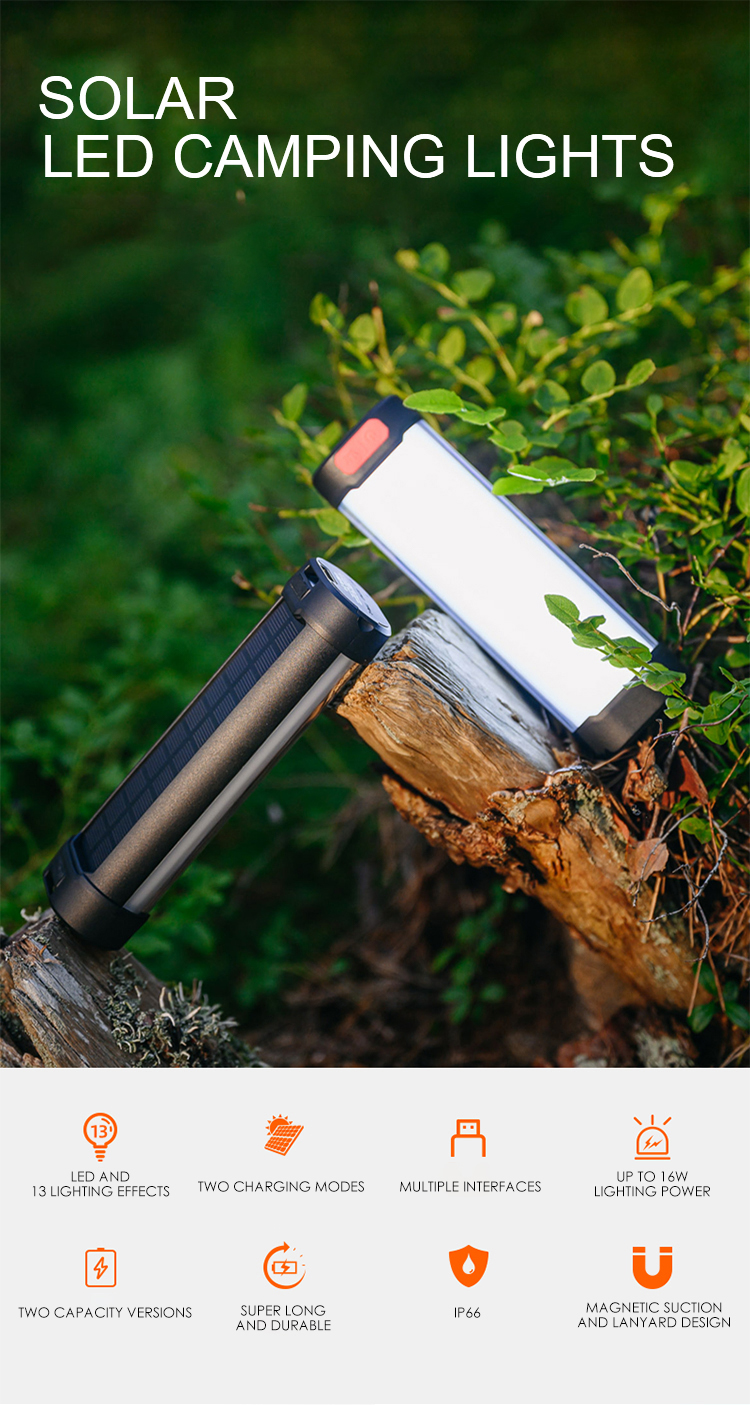 High Quality Ip66 Portable 6000mAh Power Bank Camping Lights Rechargeable Flashlights Multi-function LED Solar Camping Lanterns
