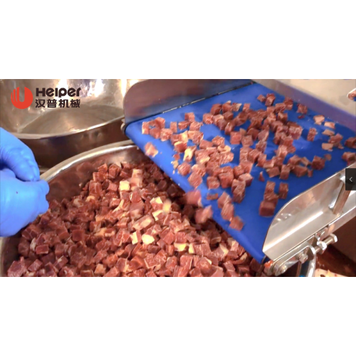 Industrial Dicing Machine. Frozen Meat Dicer.