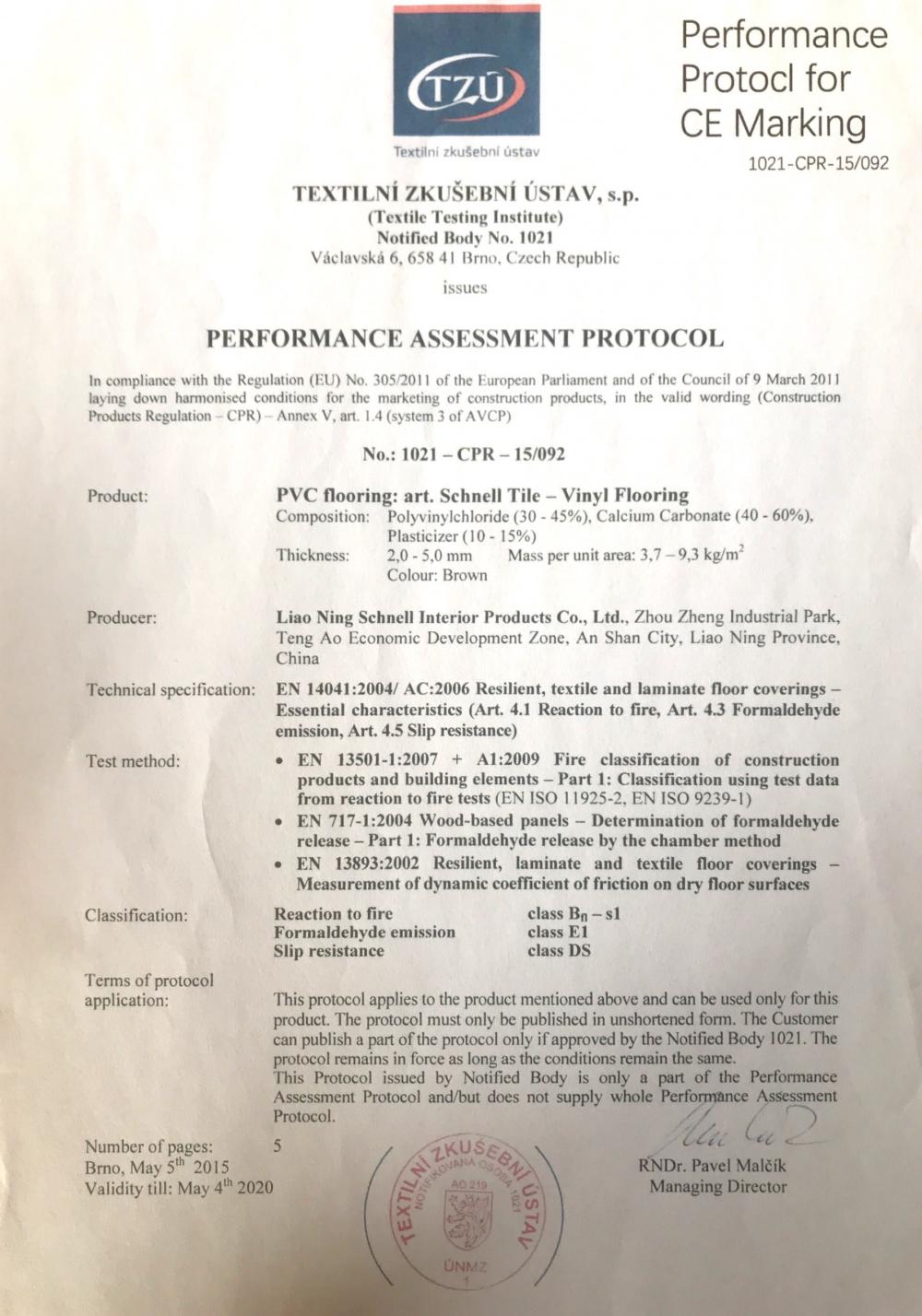 Performance Protocl for CE Marking