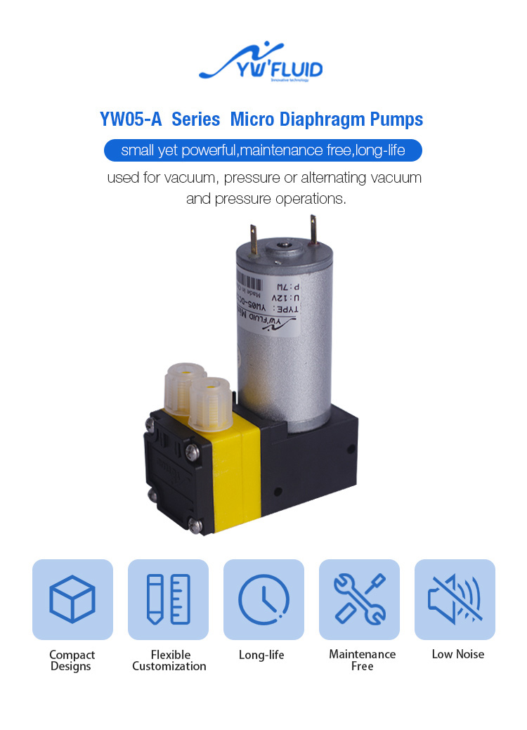 Bomba de diafragma en miniatura ywfluid con velocidad de flujo de aire del motor de CC 3L/min Casa de flujo de líquido 600 ml/min