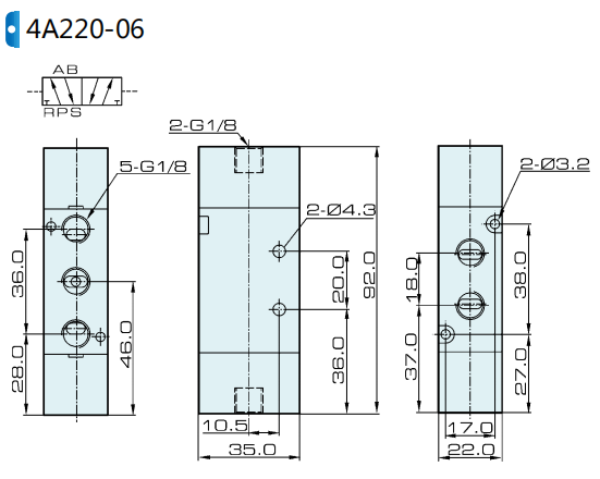 4A220-06 Airtac نوع 5/2 صمام طيار هوائي مزدوج هوائي 0