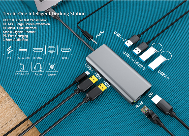 10-in-1 docking station type c usb hub adapter