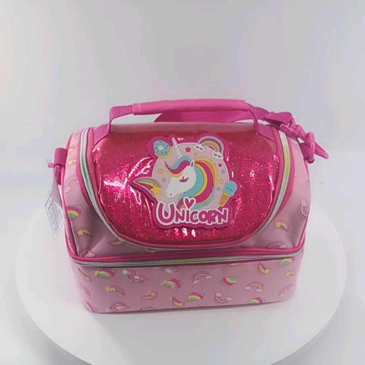 Custom Logo New Fancy Unicorn Rainbow Keep Food Warm Bags Cute Pink Lunch bag School Portable Kids Cooler bag With Pocket Strap1