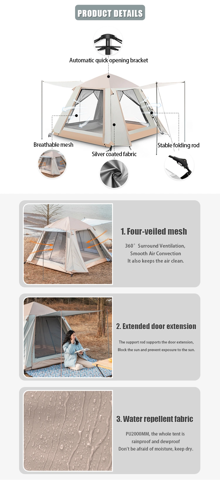 Customized Wholesale Full Automatic Outdoor Camping Portable Camping Beach Sunscreen Tents