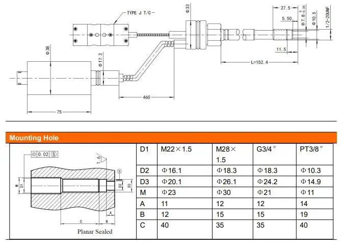 Oil Pressure Sensor Series Melt Pressure Transducer Absolute Pressure Sensor