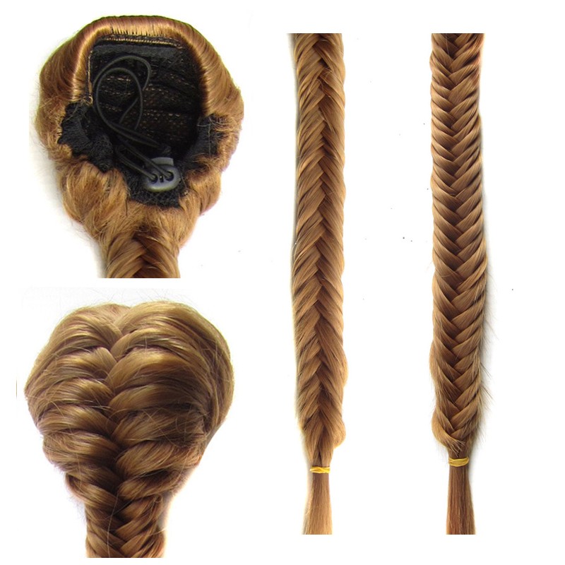 Clip In Braided Ponytail Elastic Drawstring Rope Fishtail Fishbone Plaited Pony Tail Synthetic Hair Chignon Hairpiece 20" 130g