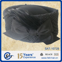high quality pure wool felt pillbox hat with bowtie